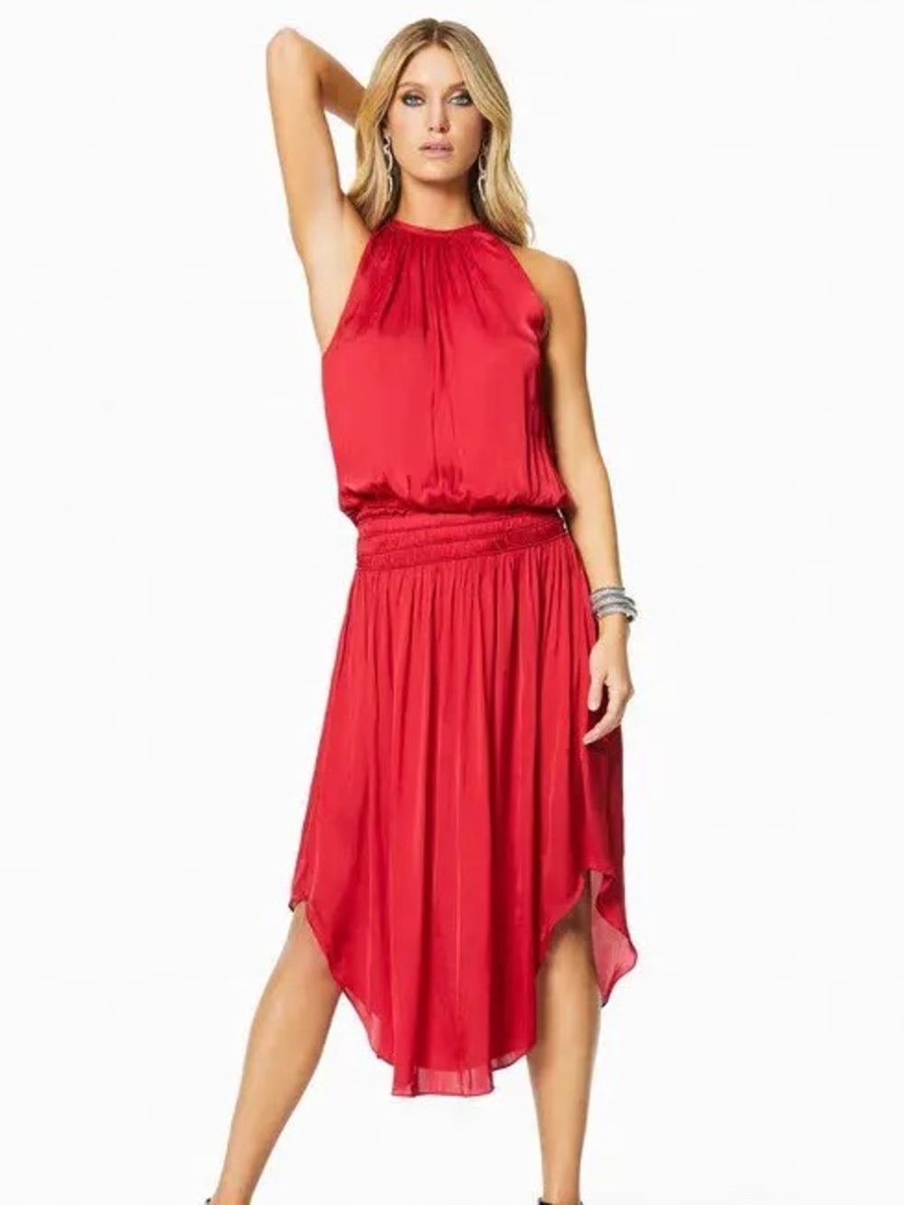 Ramy Brook Audrey Smocked Midi Dress Halter Blouson Size Small